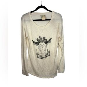 NWT Roper Women’s Long Sleeve Knit White Cream Heathered Long Sleeve Top Large
